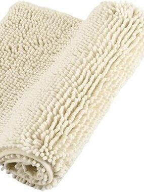 Chenille Bathroom Rugs Non Slip Bath Bathroom Accessories (Cream, 16" x 24")